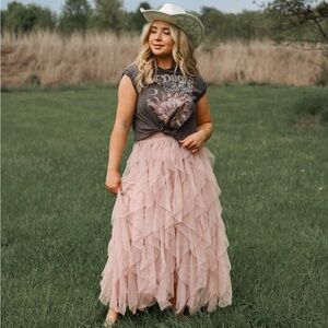 Pink A-Line Tulle Skirt